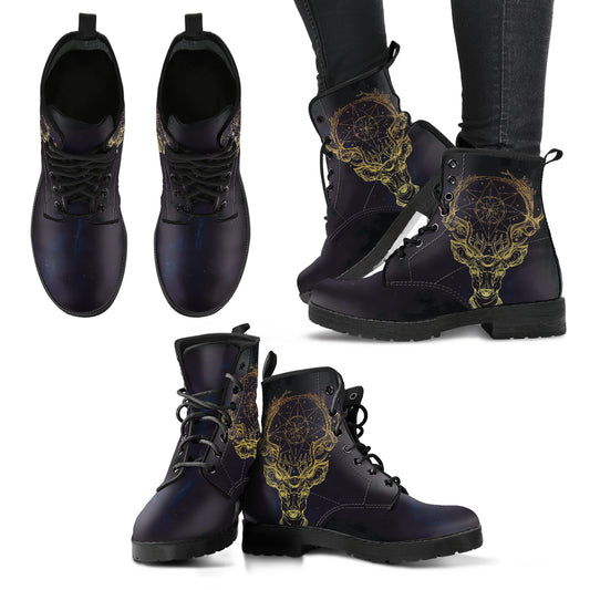 Deer Dream Catcher Women's Leather Boots, Womans Combat boots, Boho Hippie Boots, Womans Combat boots, Boho Hippie Boots