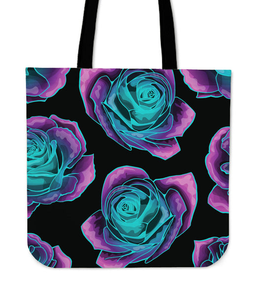 Neon Pink Roses Canvas Tote Bag