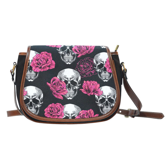 Pink Floral Skull - Saddle Bag