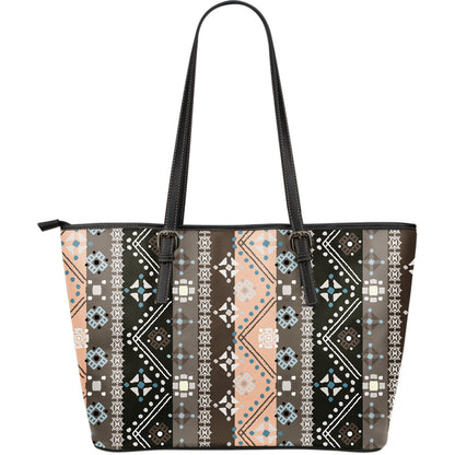 Brown Boho Ethnic Leather Tote Bag