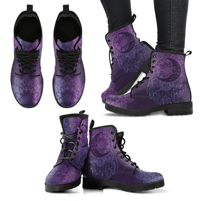 Purple Moon Dream Catcher Mandala Womens Boots