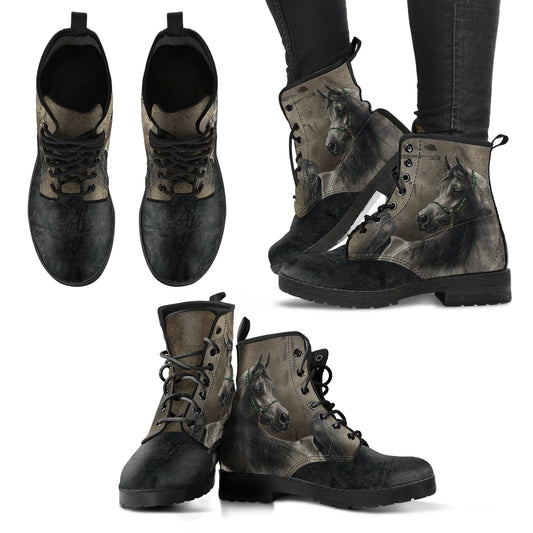 Horse Head Grey Women's Leather Boots