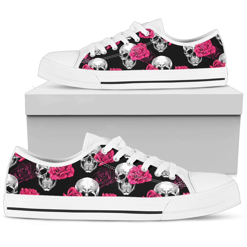 Pink Floral Skull - Low Tops