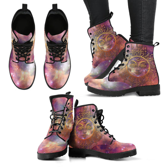 Galaxy Sun Moon Women's Leather Boots