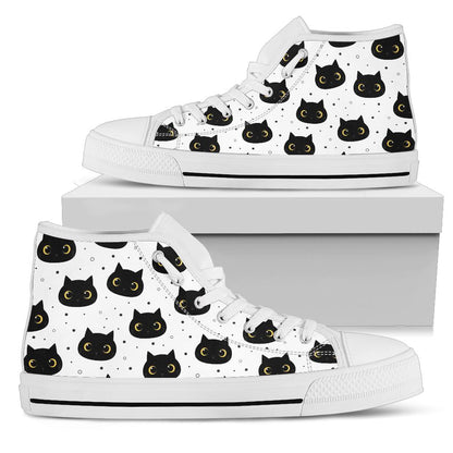 Black Cat Shoes - High Top Sneakers for Women