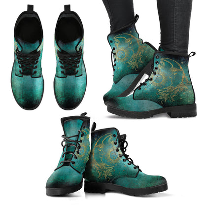 Teal Sun & Moon Printed Boots