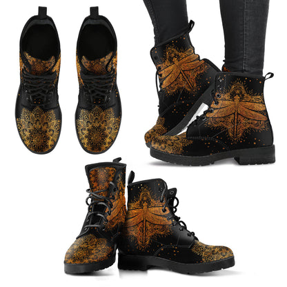 Rusty gold dragonfly mandala women’s printed boots – product image 3