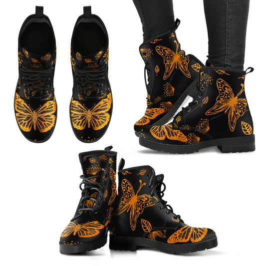 Butterfly Women's Leather Boots, Fashion Combat Boots, Vegan Leather Boots, Custom Shoes, Custom Boots, Cool Shoes