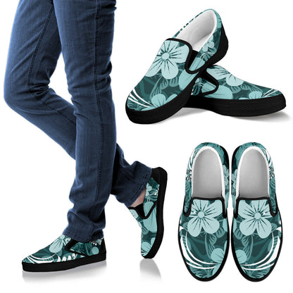 Teal Green Aloha Flowers Slip On Shoes