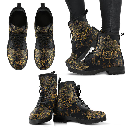 Boho Dreamcatcher Handcrafted Boots, Fashion Combat Boots, Vegan Leather Boots, Custom Shoes, Custom Boots, Cool Shoes
