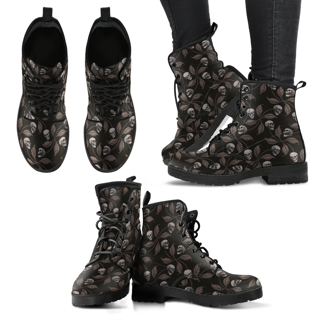 Black Sugar Skulls Women's Boots, Fashion Combat Boots, Vegan Leather Boots, Custom Shoes, Custom Boots, Cool Shoes