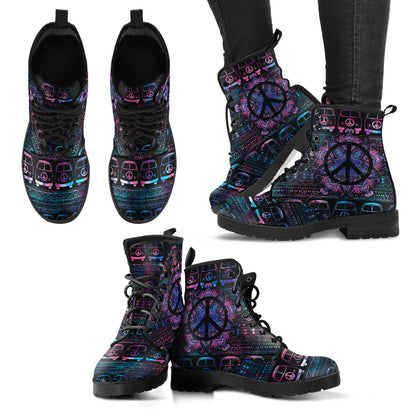 Hippie van and peace sign printed boots, paired product view