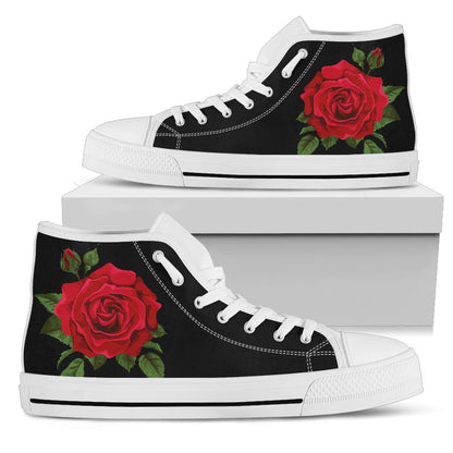 Red Rose Shoes White Sole Black High Top Shoes