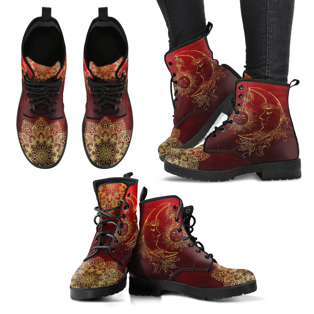 Red sun and moon mandala women’s printed boots – product image 3