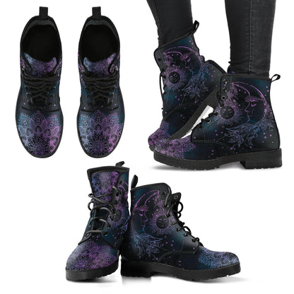 Purple Sun & Moon Mandala Womens Boots
