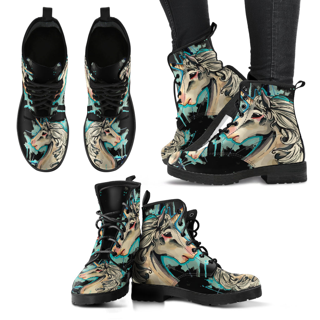 Beige Unicorn Print Women's Boots