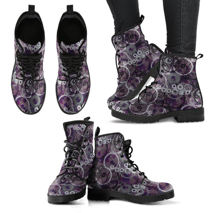 Purple Steampunk Gear Printed Boots