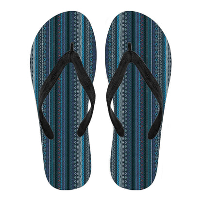 Blue Boho Stripes Decor Flip Flops