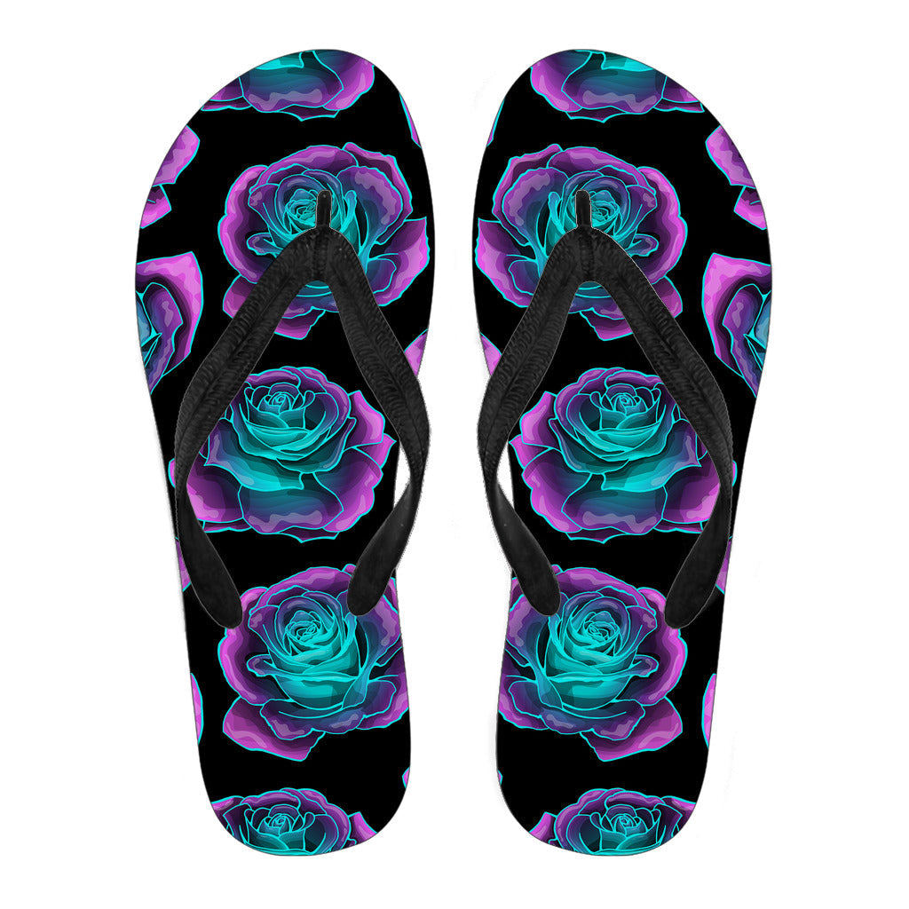 Neon Pink Roses Flip Flops