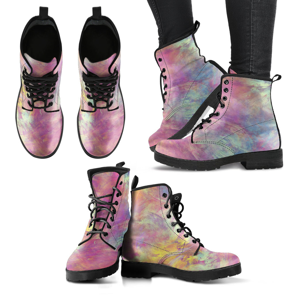 Colorful Pastel Abstract Womens Boots, Fashion Combat Boots, Vegan Leather Boots, Custom Shoes, Custom Boots, Cool Shoes
