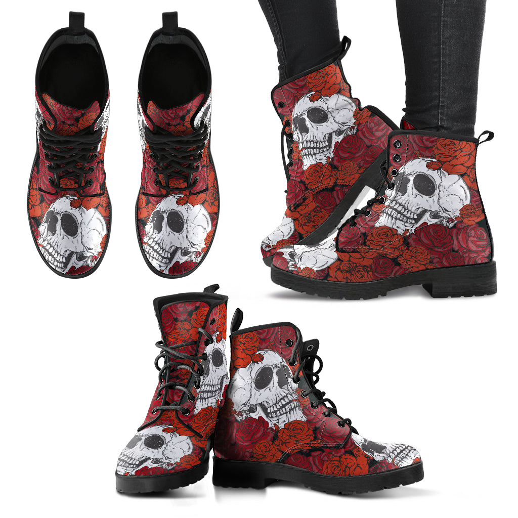 Skull Roses Women's Leather Boots