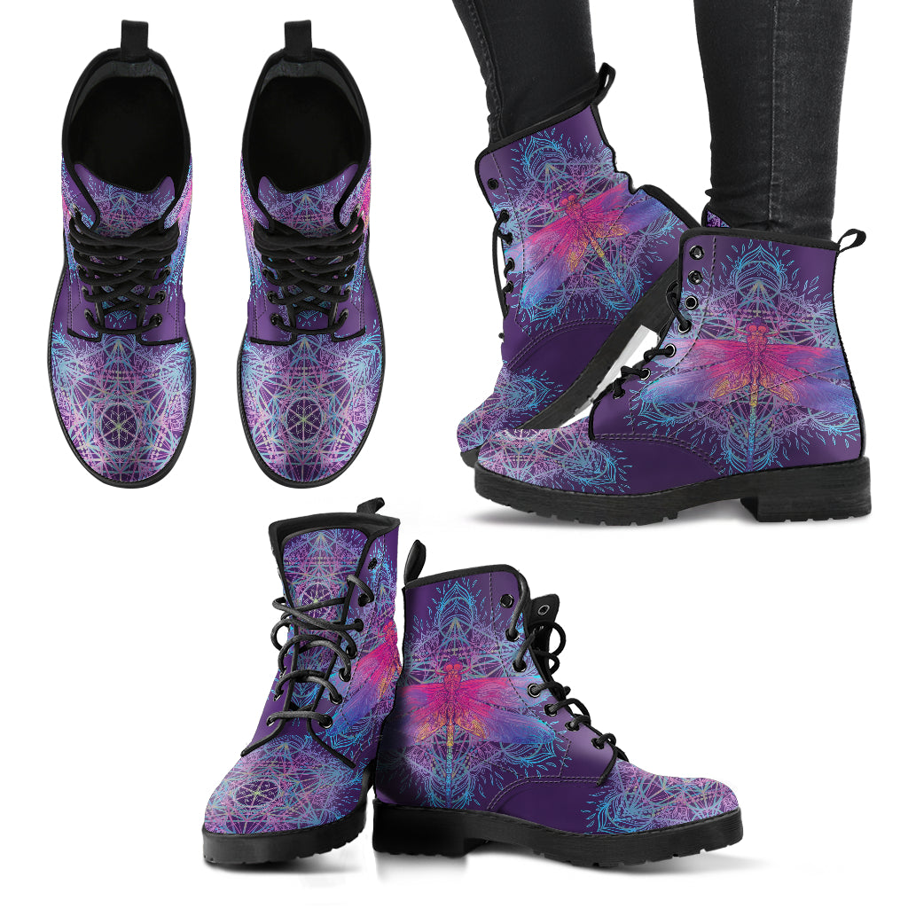 Dragonfly mandala printed boots, product view