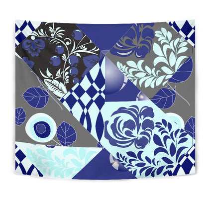 Blue Floral Patchwork Decor Wall Tapestry
