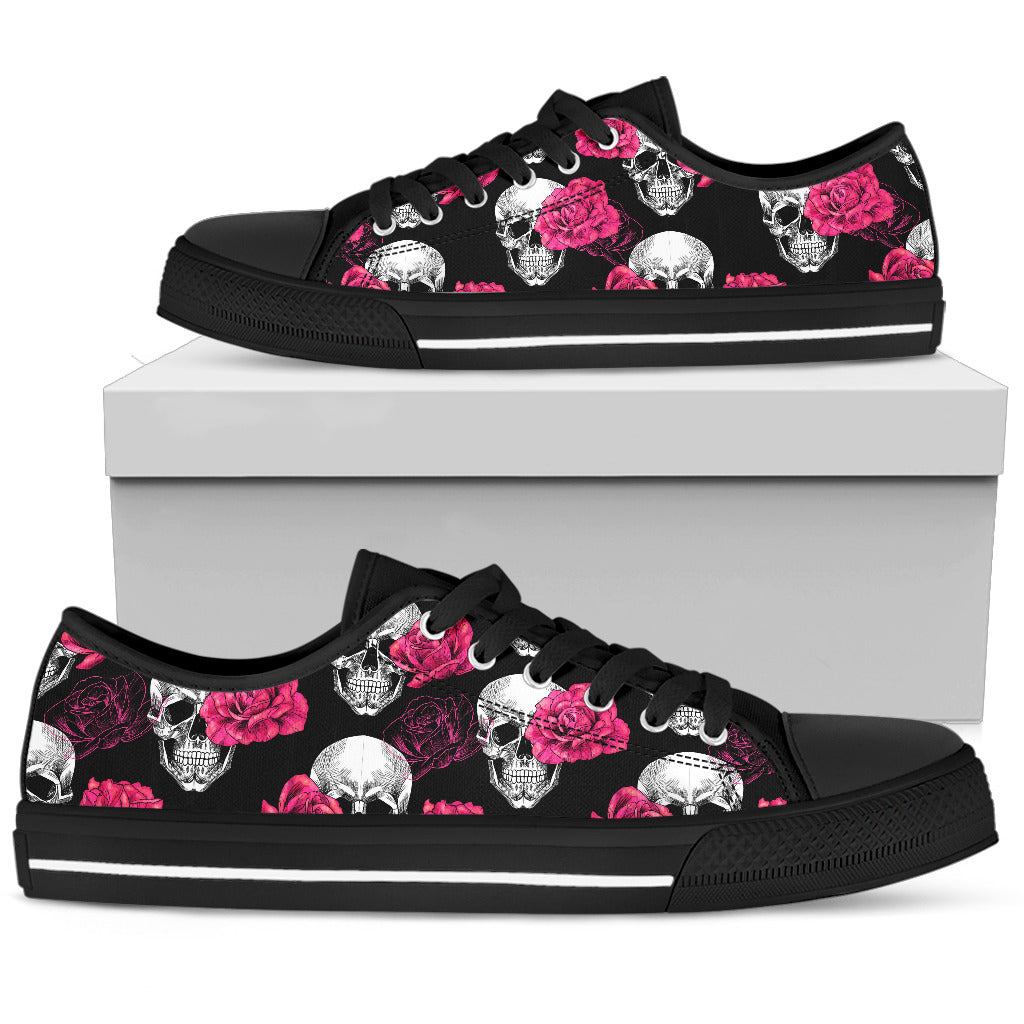 Pink Floral Skull - Low Tops