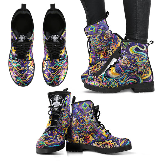 Connection Women's Leather Boots, Printed Custom Shoes, Women's Boots, Vegan Leather Combat Boots, Classic Boot, Lace Up Boot , Casual Boots Women