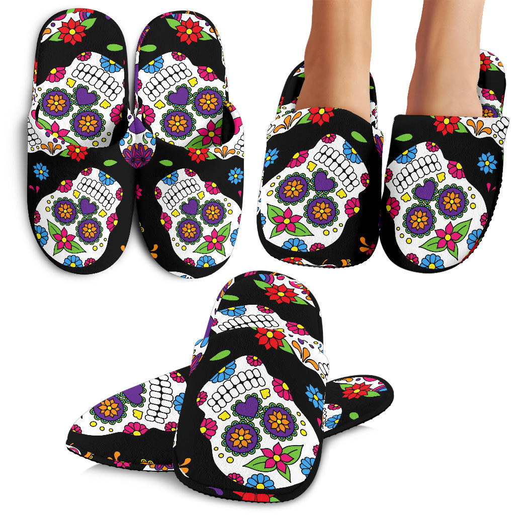 Colorful Sugar Skulls Slippers