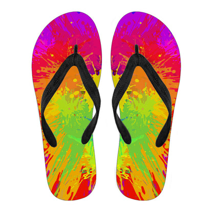 Colorful Paint Splatter Abstrcat Art Flip Flops
