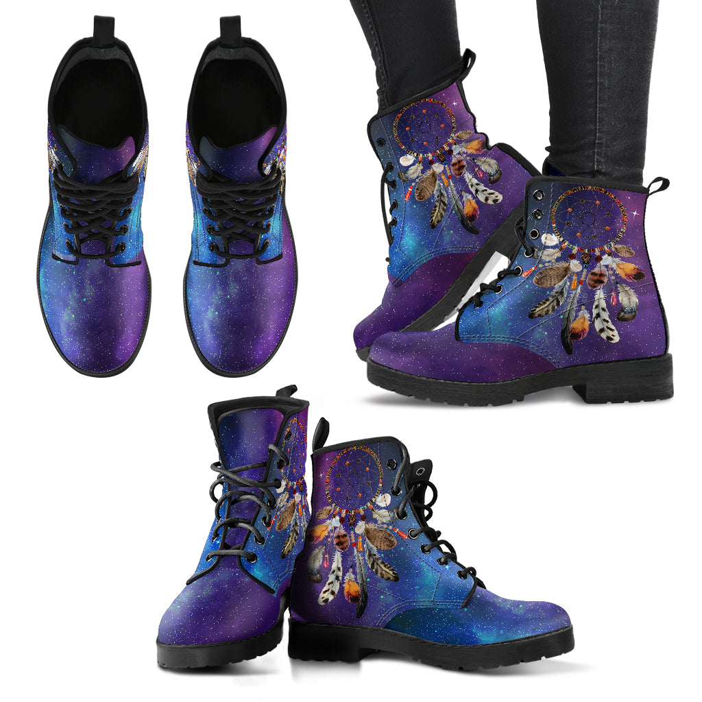 Blue & Purple Boho Dream CatcherWomens Boots, Fashion Combat Boots, Vegan Leather Boots, Custom Shoes, Custom Boots, Cool Shoes