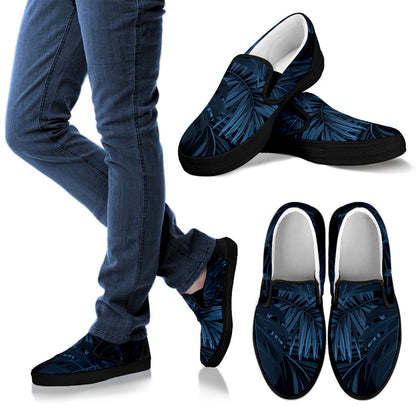 Dark Blue Leaves Slip On Shoes