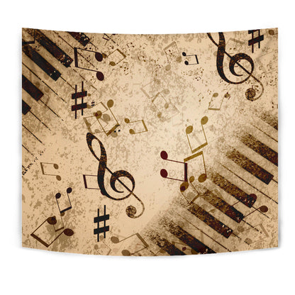 Vintage Piano & Musical Notes Wall Tapestry