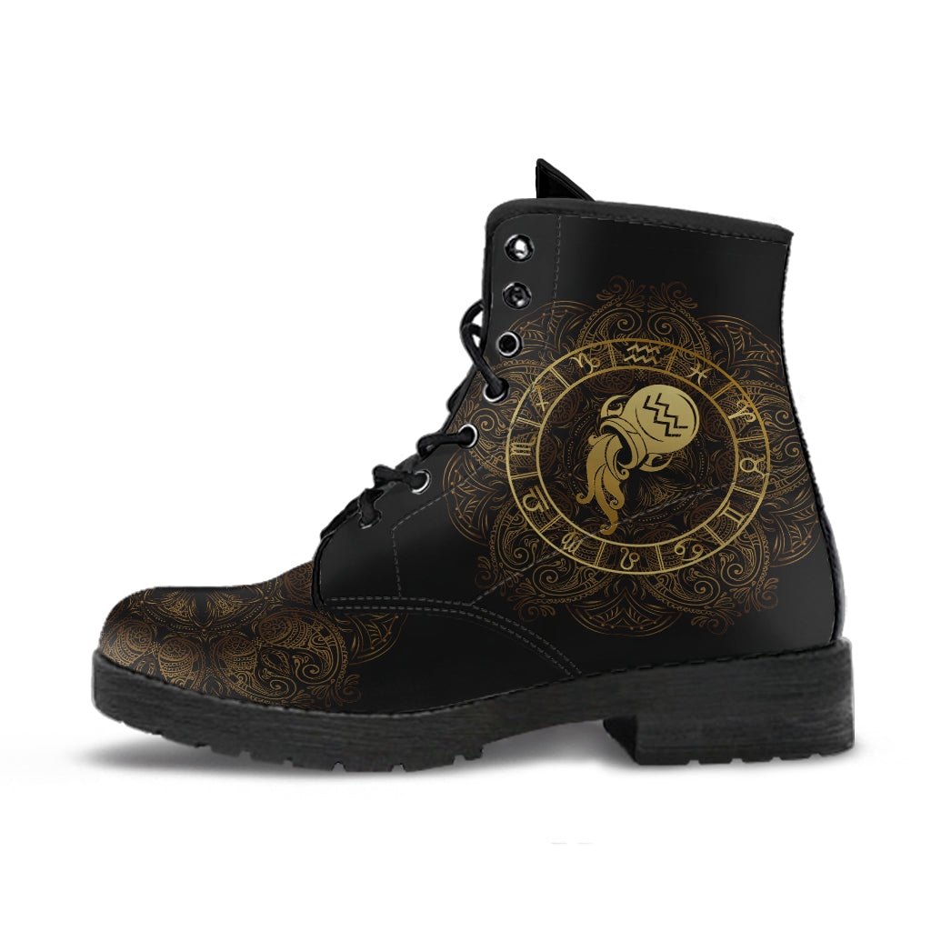 Black & Gold Aquarius Zodiac Boots