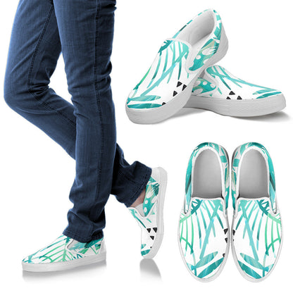Teal Floral Leaves Slip On Shoes