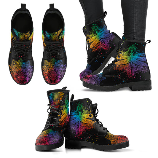 Colorful Mandala Dragonfly Handcrafted Boots