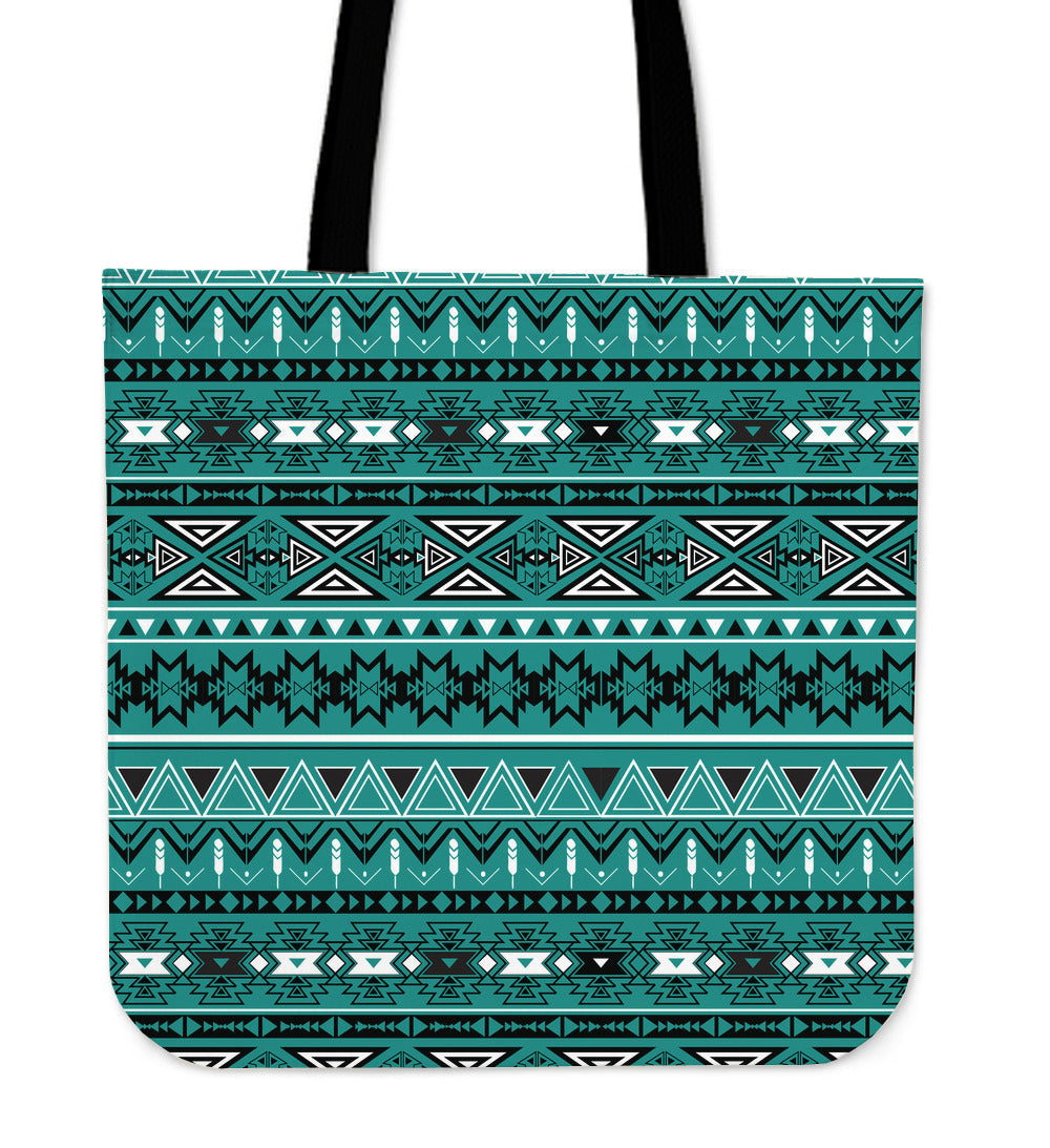 Teal Green Boho Aztec Canvas Tote Bag