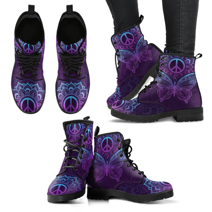 Purple butterfly peace sign mandala women’s printed boots – product image 3