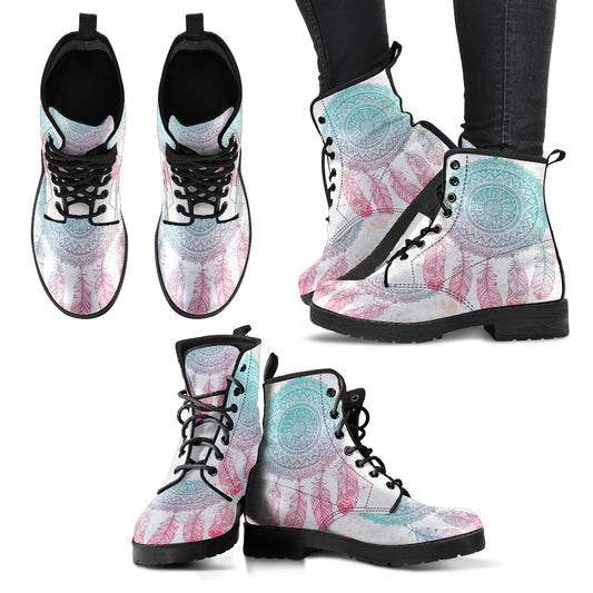 Dream Catcher Women's Leather Boots, Womans Combat boots, Boho Hippie Boots