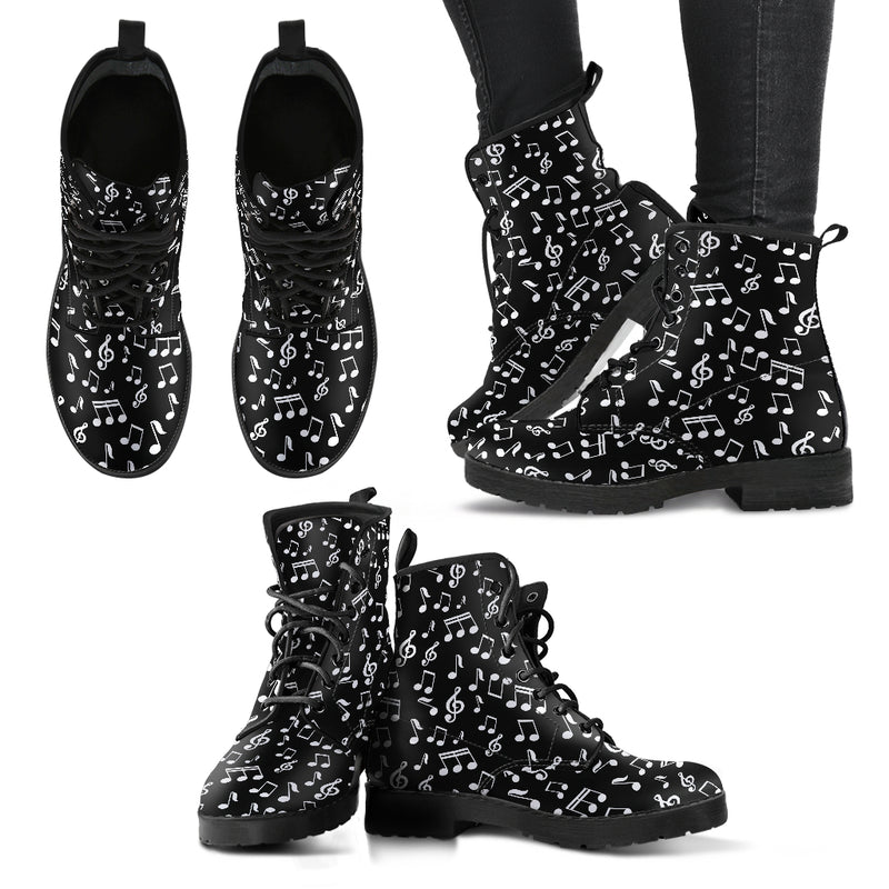 Black Music Notes Printed Boots