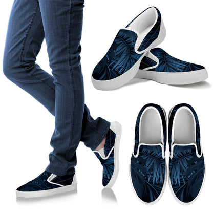 Dark Blue Leaves Slip On Shoes