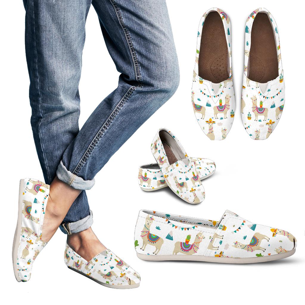 white Llama Slip On Shoes