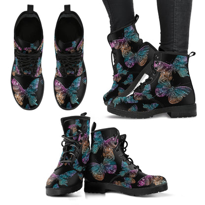 Boho Butterflies Womens Boots, Fashion Combat Boots, Vegan Leather Boots, Custom Shoes, Custom Boots, Cool Shoes