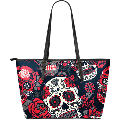 Sugar Skulls & Roses Leather Tote Bag