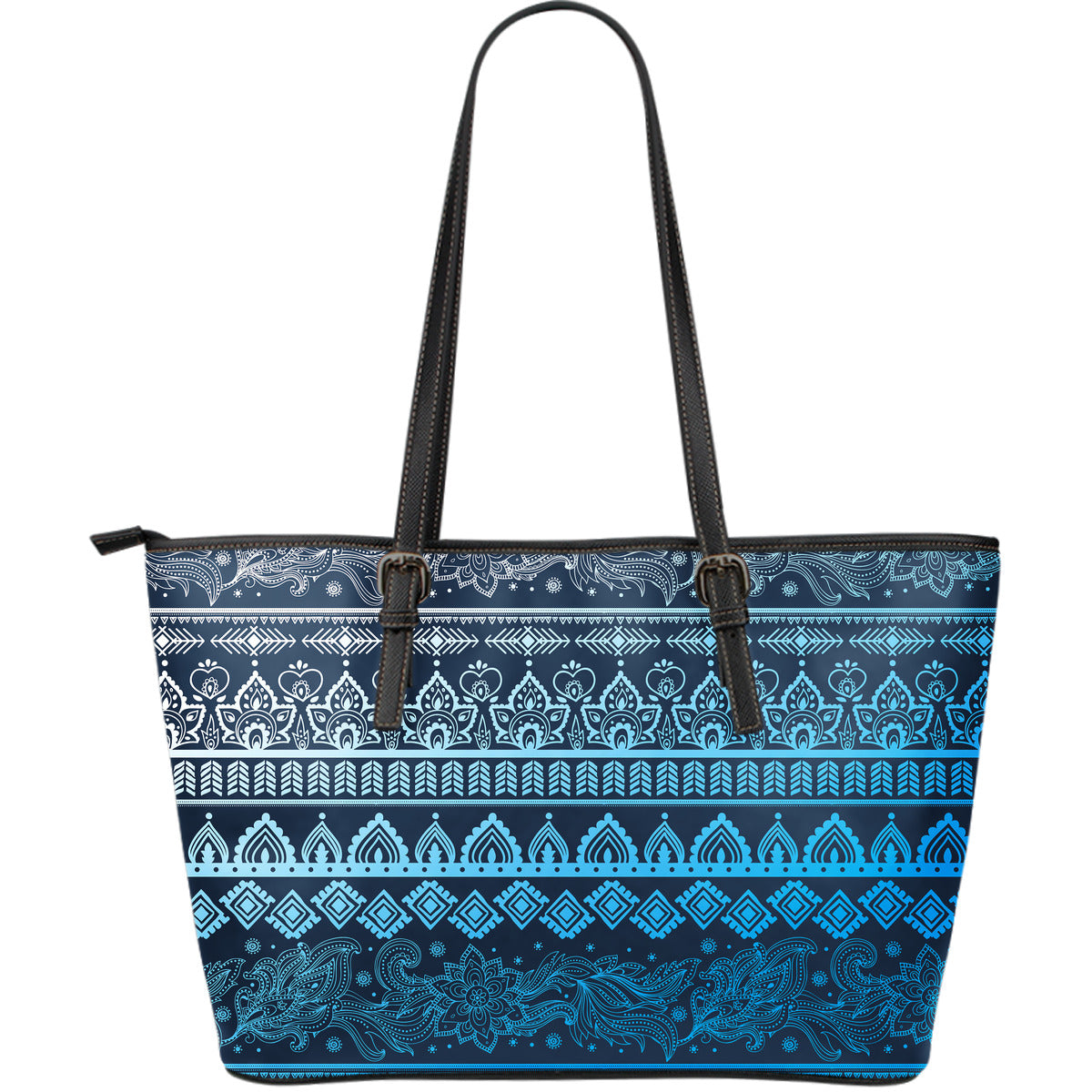 Blue Boho Leather Tote Bag