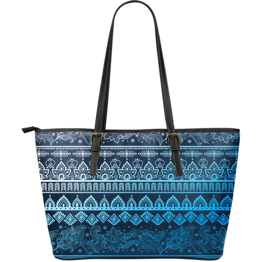 Blue Boho Leather Tote Bag