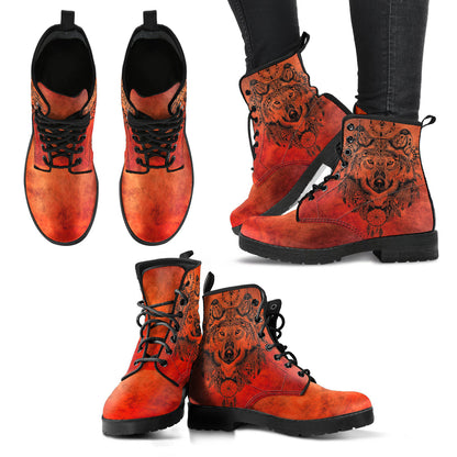 Red Boho Wolf Womens Boots