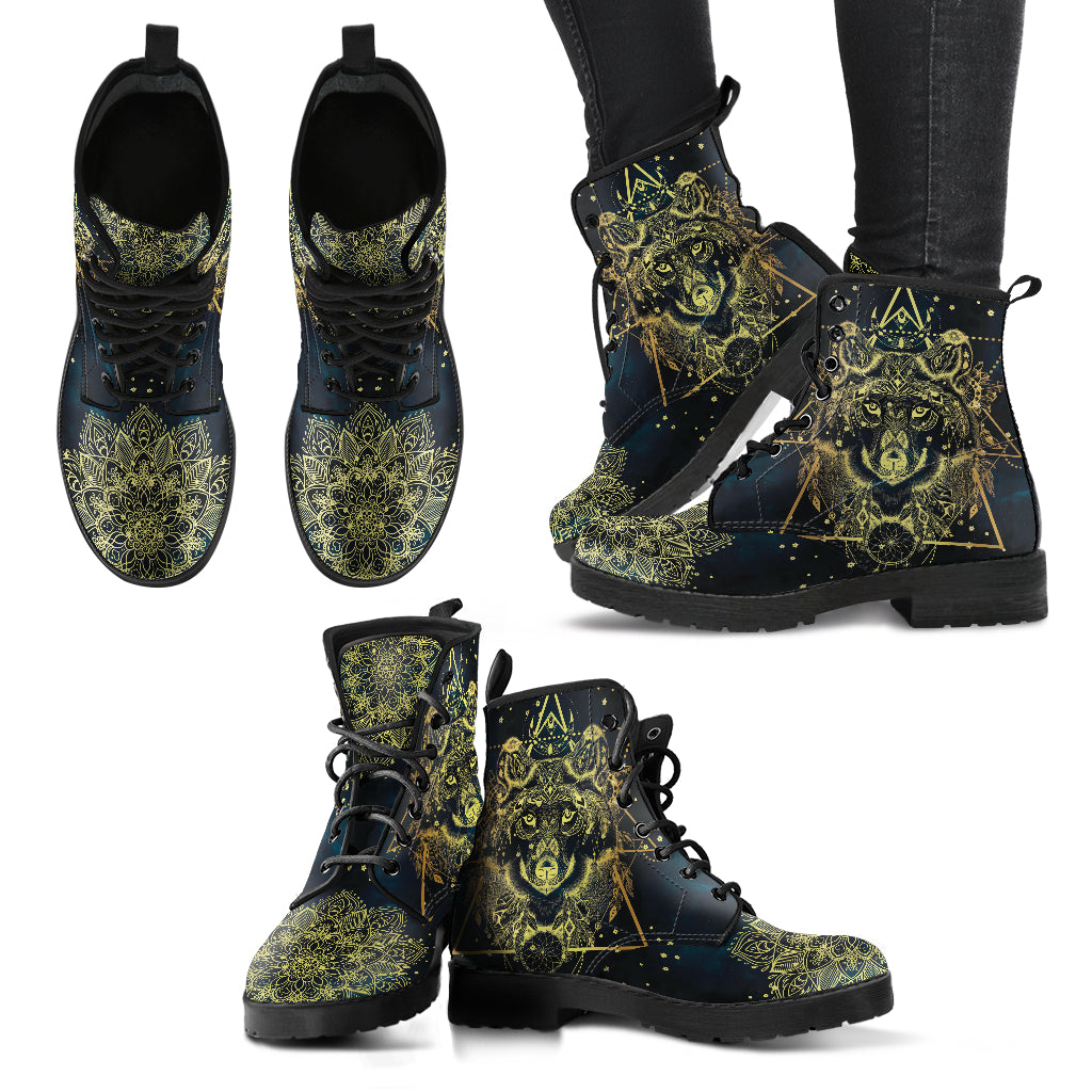 Golden Boho Wolf Printed Boots