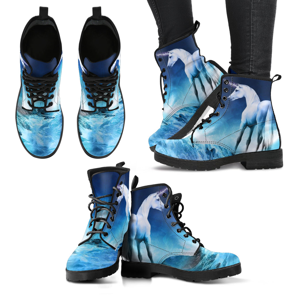 Blue Unicorn Print Women's Boots